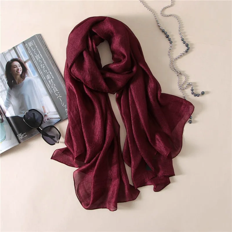 Wenkouban Luxury Brand Women Fashion Scarf Plain Solid Silk Linen Shawls Scarves Summer Lady Bandanas Pashmina Foulard Hijab 180*90Cm