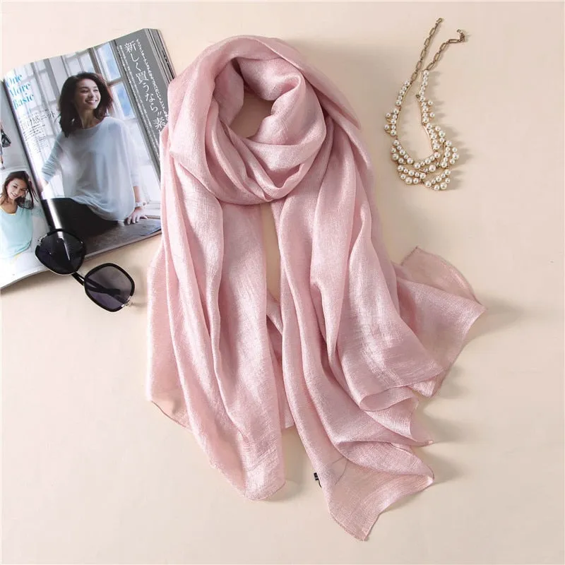 Wenkouban Luxury Brand Women Fashion Scarf Plain Solid Silk Linen Shawls Scarves Summer Lady Bandanas Pashmina Foulard Hijab 180*90Cm