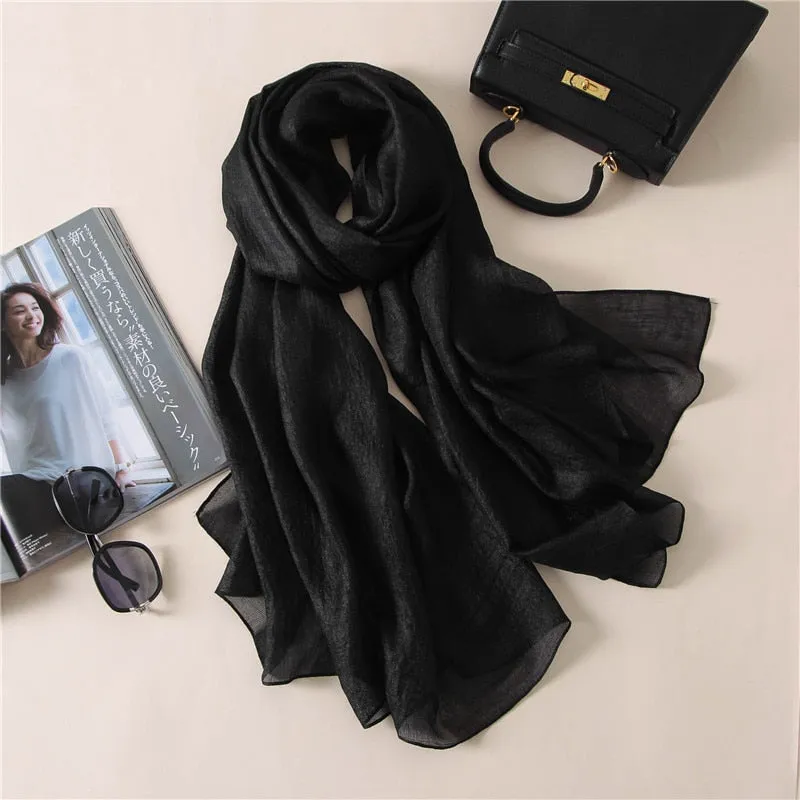 Wenkouban Luxury Brand Women Fashion Scarf Plain Solid Silk Linen Shawls Scarves Summer Lady Bandanas Pashmina Foulard Hijab 180*90Cm
