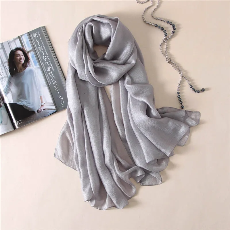 Wenkouban Luxury Brand Women Fashion Scarf Plain Solid Silk Linen Shawls Scarves Summer Lady Bandanas Pashmina Foulard Hijab 180*90Cm