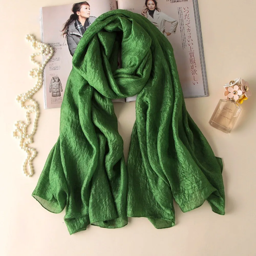 Wenkouban Luxury Brand Women Fashion Scarf Plain Solid Silk Linen Shawls Scarves Summer Lady Bandanas Pashmina Foulard Hijab 180*90Cm