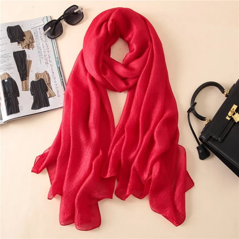 Wenkouban Luxury Brand Women Fashion Scarf Plain Solid Silk Linen Shawls Scarves Summer Lady Bandanas Pashmina Foulard Hijab 180*90Cm