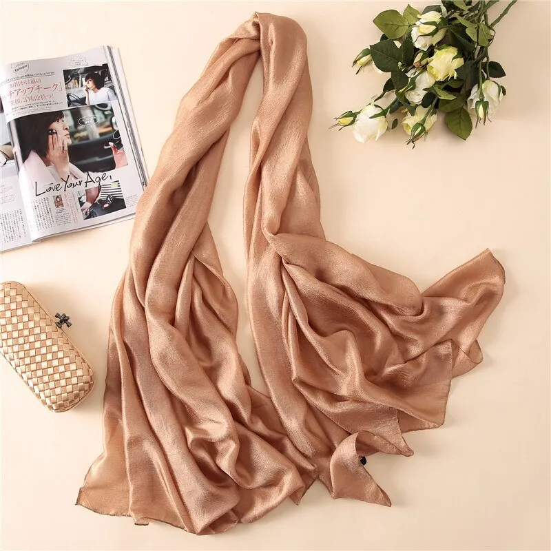Wenkouban Luxury Brand Women Fashion Scarf Plain Solid Silk Linen Shawls Scarves Summer Lady Bandanas Pashmina Foulard Hijab 180*90Cm